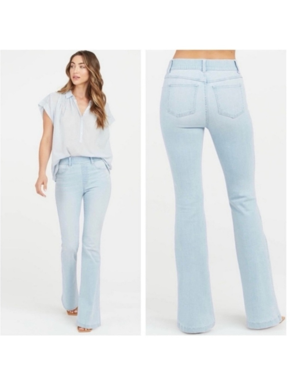 SPANX Retro Light Wash High-Rise Flare Jeans - Pale Blue